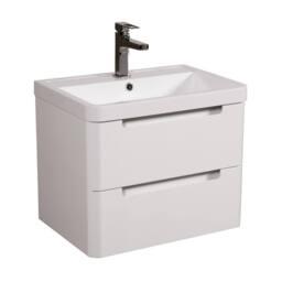 Bathroom Kingdom Monza Gloss White Wall Hung Slimline Basin Drawer Vanity 600mm - thumbnail 1