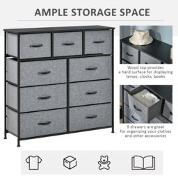 HOMCOM 9 Drawers Storage Chest Dresser Storage Organizer Unit in Black - thumbnail 4
