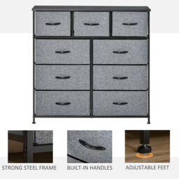 HOMCOM 9 Drawers Storage Chest Dresser Storage Organizer Unit in Black - thumbnail 6