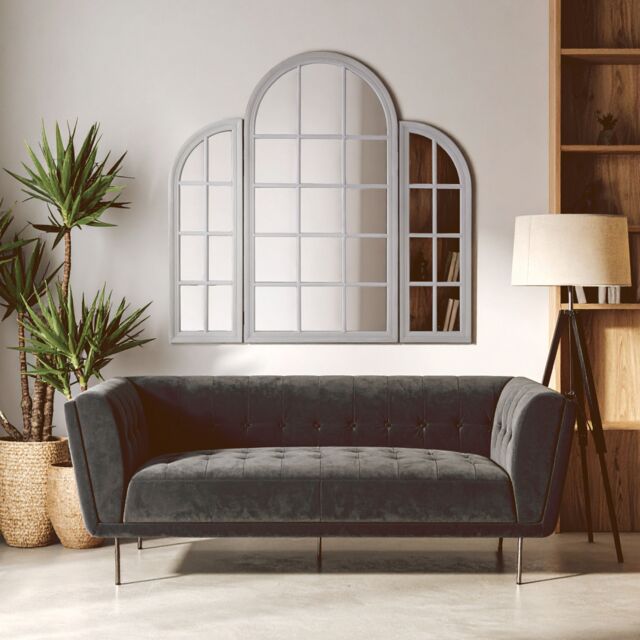 Orsina Fret Flat Wood Wall Mirror in Grey - image 1