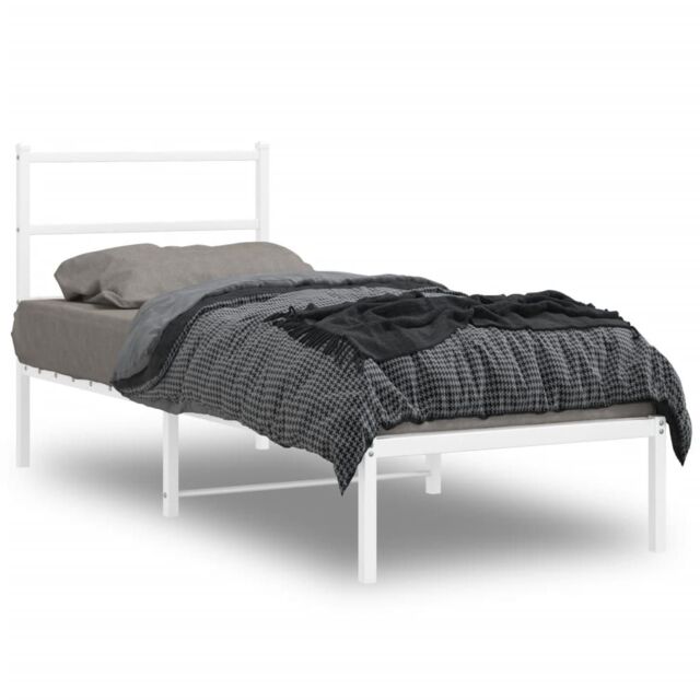 Berkfield Home Metal Bed Frame without Mattress with Headboard White 80x200cm - Size: 80x200 cm - image 1