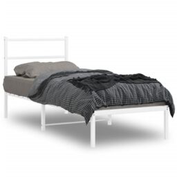 Berkfield Home Metal Bed Frame without Mattress with Headboard White 80x200cm - Size: 80x200 cm - thumbnail 1