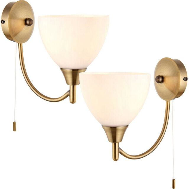 Loops 2 PACK Dimmable LED Wall Light Antique Brass & Frosted Glass Shade Curved Lamp in Clear - image 1