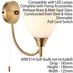 Loops 2 PACK Dimmable LED Wall Light Antique Brass & Frosted Glass Shade Curved Lamp in Clear - thumbnail 3