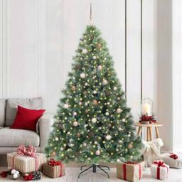 Berkfield Home Artificial Christmas Tree with 300 LEDs Green 210 cm PE & PVC - thumbnail 1