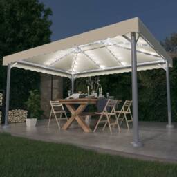 Berkfield Home Gazebo with LED String Lights 400x300 cm Cream Aluminium in Beige - thumbnail 2