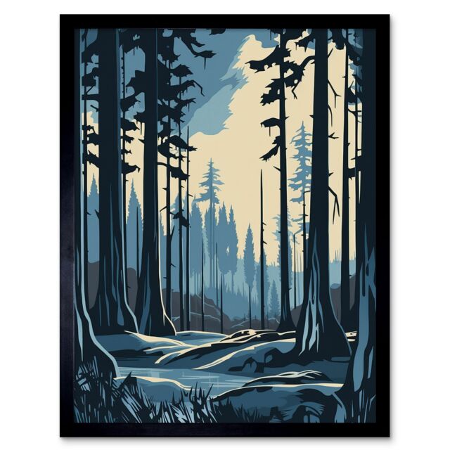 "Artery8 Wall Art Print Taiga Boreal Forest Winter Landscape Art Framed in Black - Size: W12"" x H16""" - image 1