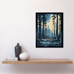 "Artery8 Wall Art Print Taiga Boreal Forest Winter Landscape Art Framed in Black - Size: W12"" x H16""" - thumbnail 2