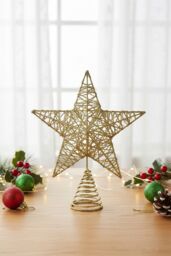 Living and Home Decorative Star Sequins Christmas Tree Topper with LED Lights in Gold - thumbnail 3
