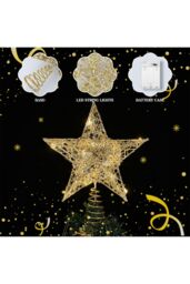 Living and Home Decorative Star Sequins Christmas Tree Topper with LED Lights in Gold - thumbnail 5