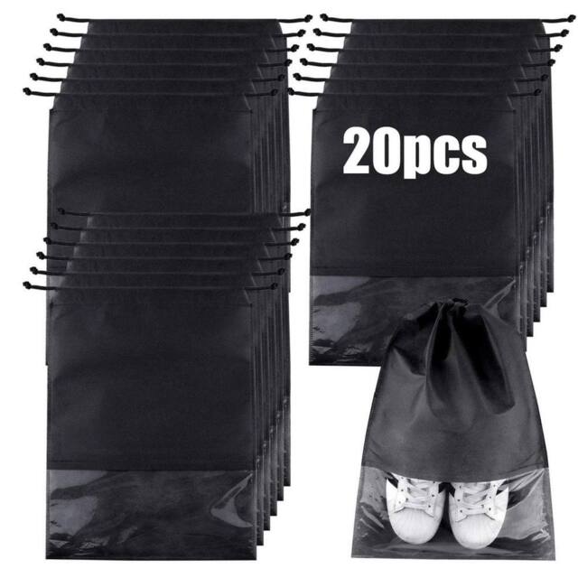 VOGREX 20pcs Non-woven Drawstring Shoe Bags, Travel Storage Pouches in Black - image 1