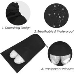 VOGREX 20pcs Non-woven Drawstring Shoe Bags, Travel Storage Pouches in Black - thumbnail 4