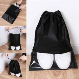VOGREX 20pcs Non-woven Drawstring Shoe Bags, Travel Storage Pouches in Black - thumbnail 2