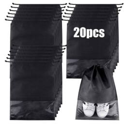 VOGREX 20pcs Non-woven Drawstring Shoe Bags, Travel Storage Pouches in Black - thumbnail 1
