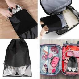 VOGREX 20pcs Non-woven Drawstring Shoe Bags, Travel Storage Pouches in Black - thumbnail 3