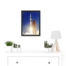 Artery8 Space Apollo 11 Launch Saturn V Rocket Blast Thrust Flame USA A4 Artwork Framed Wall Art Print in Black - thumbnail 2