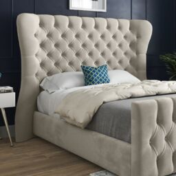 KDMD Parma Wide Curved Winged Upholstered Soft Velvet Cream Bed Frame - Size: Small Single - thumbnail 2