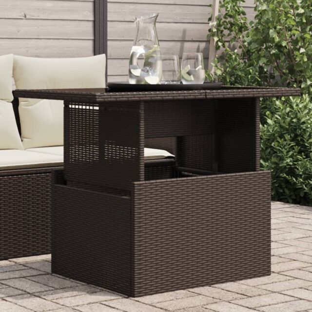 Berkfield Home Garden Table with Glass Top Brown 100x55x73 cm Poly Rattan - Size: 100 x 55 x 73 cm - image 1