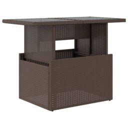 Berkfield Home Garden Table with Glass Top Brown 100x55x73 cm Poly Rattan - Size: 100 x 55 x 73 cm - thumbnail 2