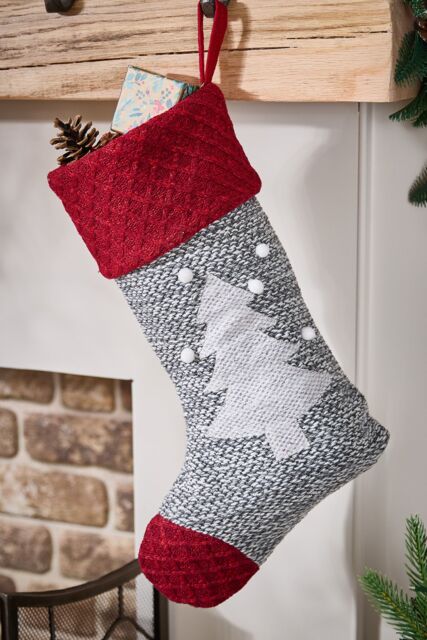 Dibor Set of 4 Grey Sweater Knit Tree Xmas Gift Decoration Christmas Stocking - Size: 4 Pack - image 1