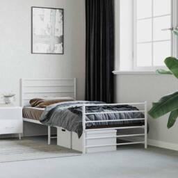 Berkfield Home Metal Bed Frame with Headboard & Footboard White 90x190 cm Single - thumbnail 2