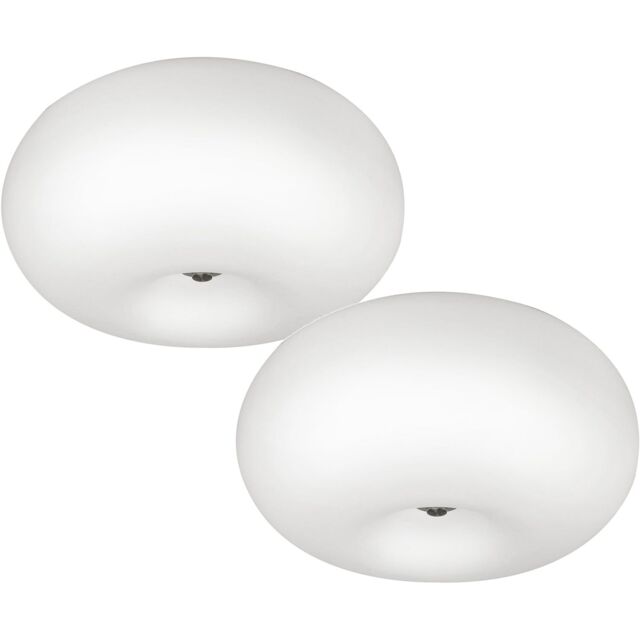 Loops 2 PACK Wall Flush Ceiling Light Satin Nickel Shade White Glass Opal Matt 2x E27 in Metallics - image 1