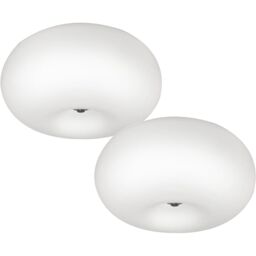 Loops 2 PACK Wall Flush Ceiling Light Satin Nickel Shade White Glass Opal Matt 2x E27 in Metallics