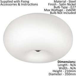 Loops 2 PACK Wall Flush Ceiling Light Satin Nickel Shade White Glass Opal Matt 2x E27 in Metallics - thumbnail 2
