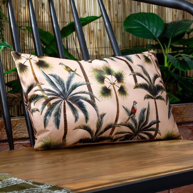 Evans Lichfield Palms Tropical Water & UV Resistant Outdoor Cushion in Pink - image 1