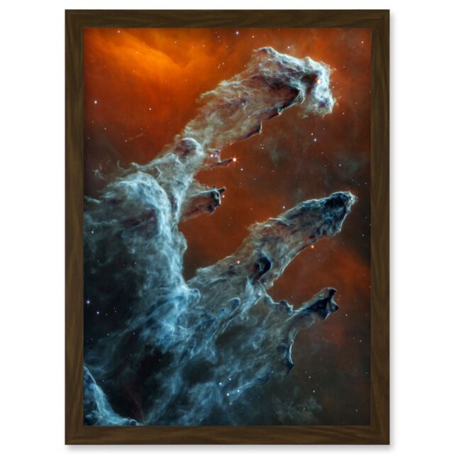 Artery8 NASA James Webb Telescope Ghostly Figures Pillars of Creation MIRI Image Artwork Framed Wall Art Print A4 in Brown - image 1