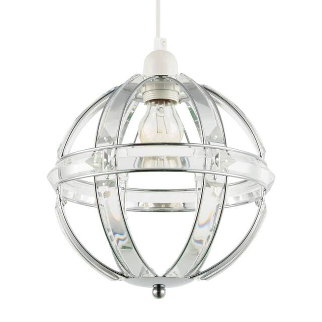 Happy Homewares Modern Designer Spherical Chrome & Clear Acrylic Pendant Light Shade in Silver - image 1