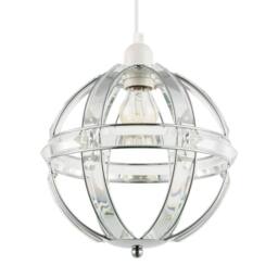 Happy Homewares Modern Designer Spherical Chrome & Clear Acrylic Pendant Light Shade in Silver