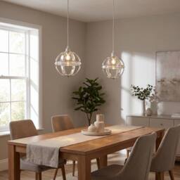 Happy Homewares Modern Designer Spherical Chrome & Clear Acrylic Pendant Light Shade in Silver - thumbnail 6