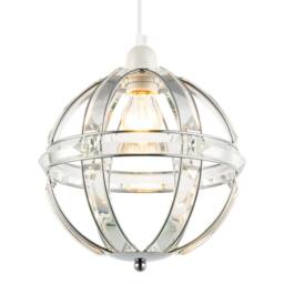 Happy Homewares Modern Designer Spherical Chrome & Clear Acrylic Pendant Light Shade in Silver - thumbnail 2