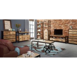 Indian Hub Cosmo Industrial Cart Coffee Table - Solid Mango Wood - L55xW100xH45cm in Brown - thumbnail 2