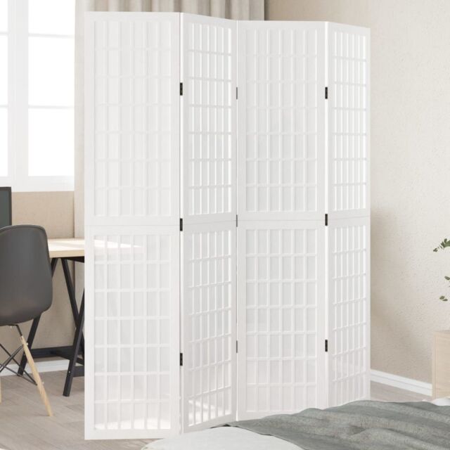 Berkfield Home Room Divider 4 Panels White Solid Wood Paulownia - image 1