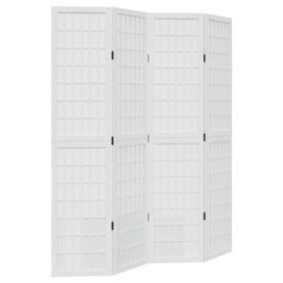 Berkfield Home Room Divider 4 Panels White Solid Wood Paulownia - thumbnail 2