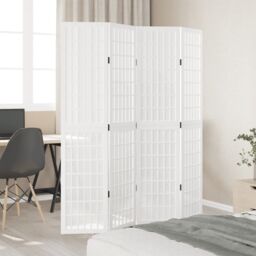 Berkfield Home Room Divider 4 Panels White Solid Wood Paulownia - thumbnail 3