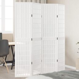 Berkfield Home Room Divider 4 Panels White Solid Wood Paulownia