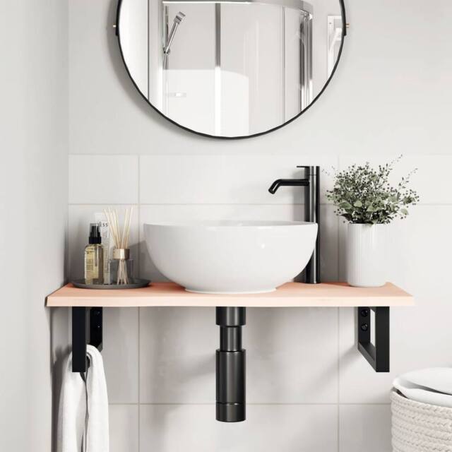 Berkfield Home Elegant Basin Shelf Wall Mounted Steel & Solid Wood Oak in Light Oak - image 1