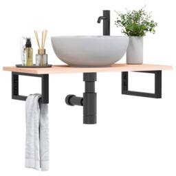 Berkfield Home Elegant Basin Shelf Wall Mounted Steel & Solid Wood Oak in Light Oak - thumbnail 2