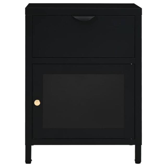 Berkfield Home Nightstand Black 40x30x54.5 cm Steel & Glass - image 1