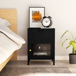 Berkfield Home Nightstand Black 40x30x54.5 cm Steel & Glass - thumbnail 2