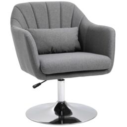 HOMCOM Stylish Retro Linen Swivel Tub Chair Steel Frame Cushion Seat in Dark Grey - thumbnail 2