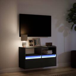 Berkfield Home TV Wall Cabinet with LED Lights Black 80x31x45 cm - Size: 80 x 31 x 45 cm - thumbnail 5