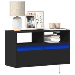 Berkfield Home TV Wall Cabinet with LED Lights Black 80x31x45 cm - Size: 80 x 31 x 45 cm - thumbnail 2