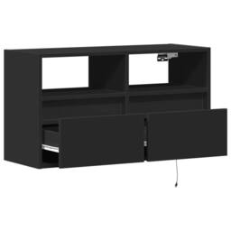 Berkfield Home TV Wall Cabinet with LED Lights Black 80x31x45 cm - Size: 80 x 31 x 45 cm - thumbnail 9