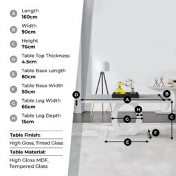 FurnitureboxUK Giovani 160cm 6-Seater Modern Rectangular High Gloss & Glass Dining Table in Grey - thumbnail 7