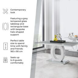 FurnitureboxUK Giovani 160cm 6-Seater Modern Rectangular High Gloss & Glass Dining Table in Grey - thumbnail 6