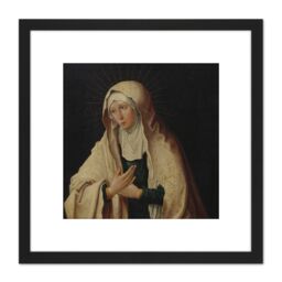 Artery8 Van Leyden Virgin Mary Painting 8X8 Inch Square Wooden Framed Wall Art Print Picture with Mount in Black - thumbnail 1